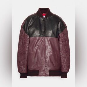 Scandinavian design Genuine leather Burgundy and Black bomber Leather Jacket 6